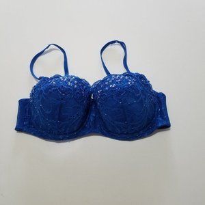 Victoria's Secret Push-Up Lace Embellished Bra Blue Sexy Size 36B